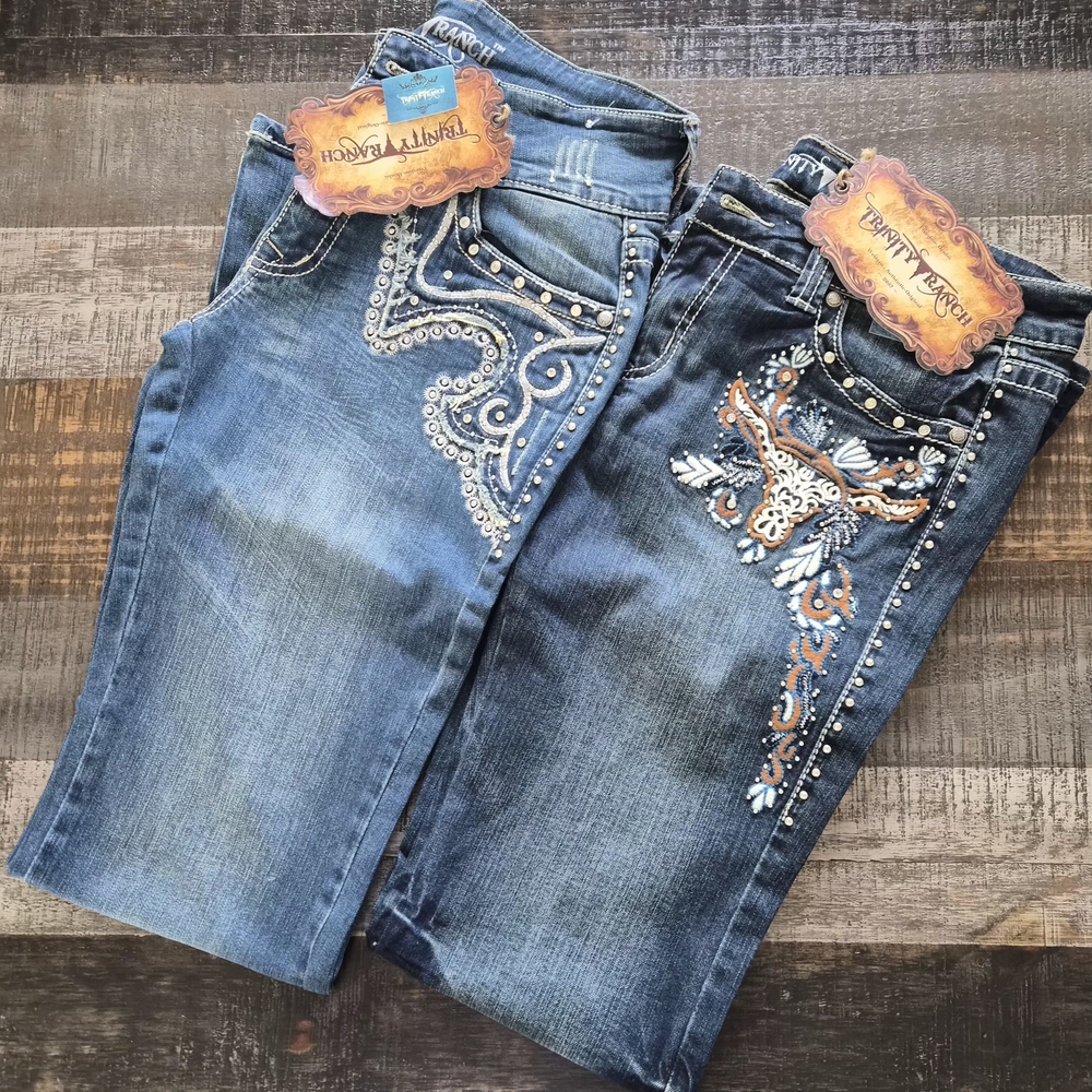 2 PR Trinity Ranch Women's Bootcut Jeans ~ GORGEOUS ~  Sz 9 ~ 31" x 35" ~ BNWT